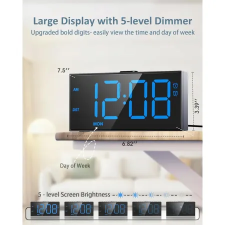 Budzik cyfrowy Roxicosly CR1001E 7,5' USB USB-C