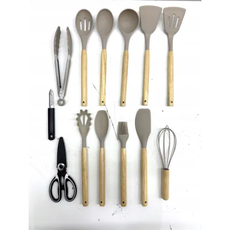 Silikonowe przybory kuchenne z drewnianymi rączkami BASVII OPIS