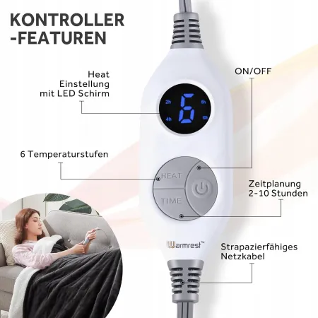 Koc grzewczy WARMREST 150 x 200 cm odcienie szarości