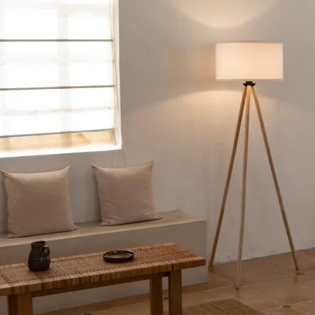 Lampa podłogowa z lnianym kloszem LED E27