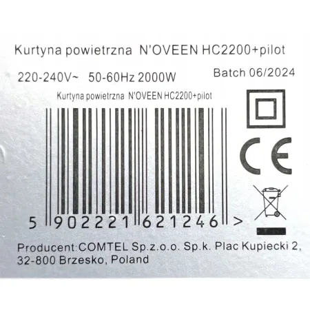 Kurtyna powietrzna LED Energooszczędna Timer LED SWING HC2200