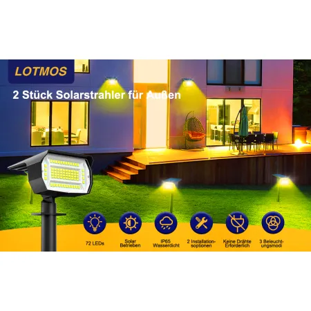 Zestaw 2 zewnętrznych lamp solarnych LOTMOS 72 diody