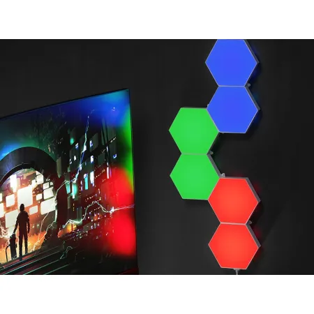 LAMPA RGB KWANTOWA NA ŚCIANĘ HEXAGON 6 LAMP Z PILOTEM