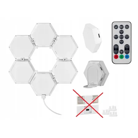 LAMPA RGB KWANTOWA NA ŚCIANĘ HEXAGON 6 LAMP Z PILOTEM