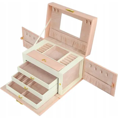 Pudełko organizer na biżuterię Mondeer 26x19x17 cm różowe