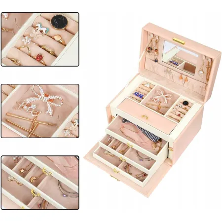 Pudełko organizer na biżuterię Mondeer 26x19x17 cm różowe
